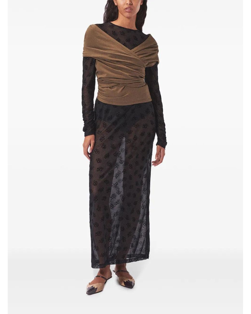 MACCAPANI Brown Hooded Wraparound Top