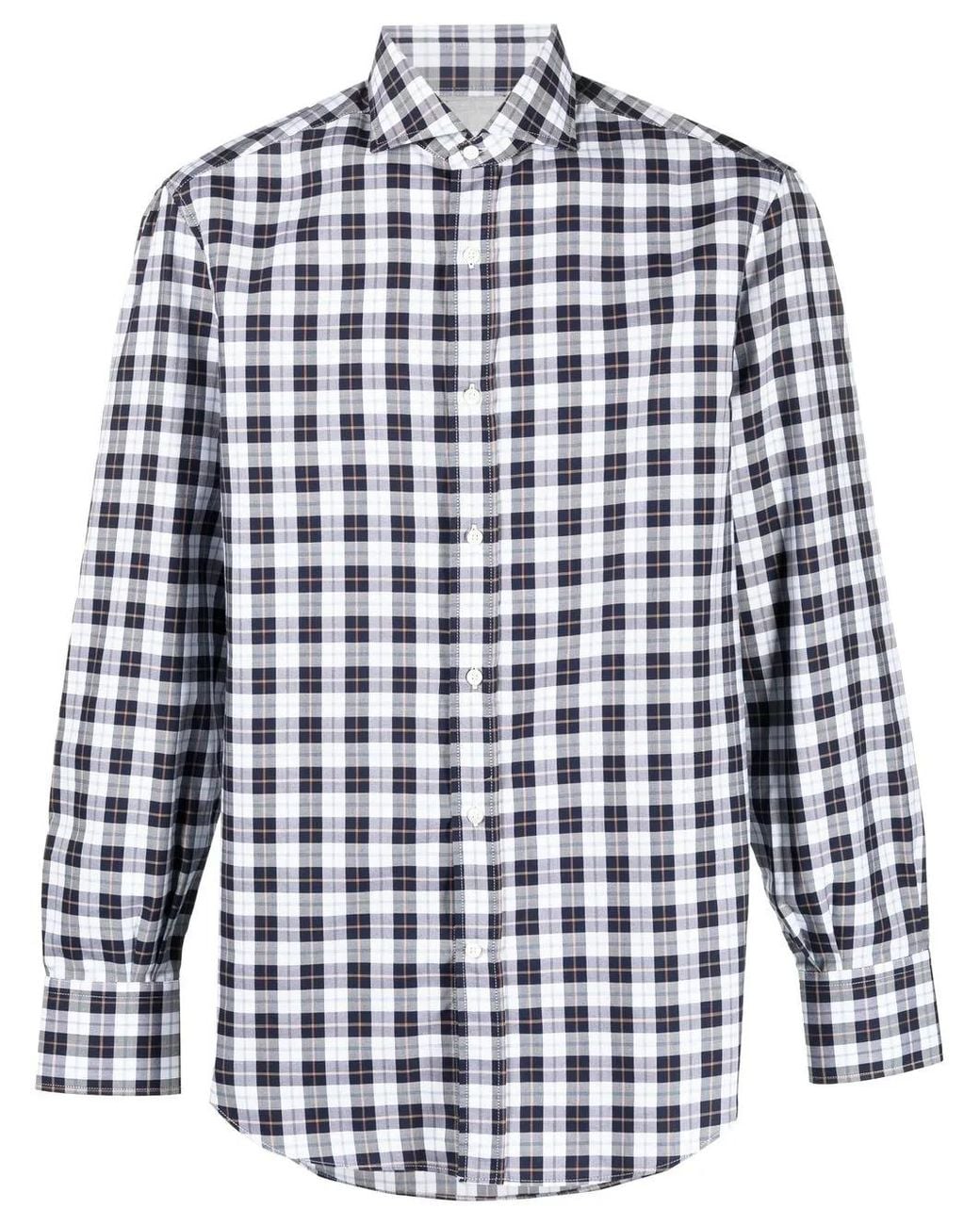 Brunello Cucinelli Blue Check-Print Shirt for men