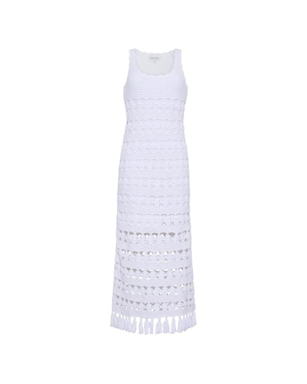 Cara Cara White Joan Tassel-Trimmed Crochet Maxi Dress