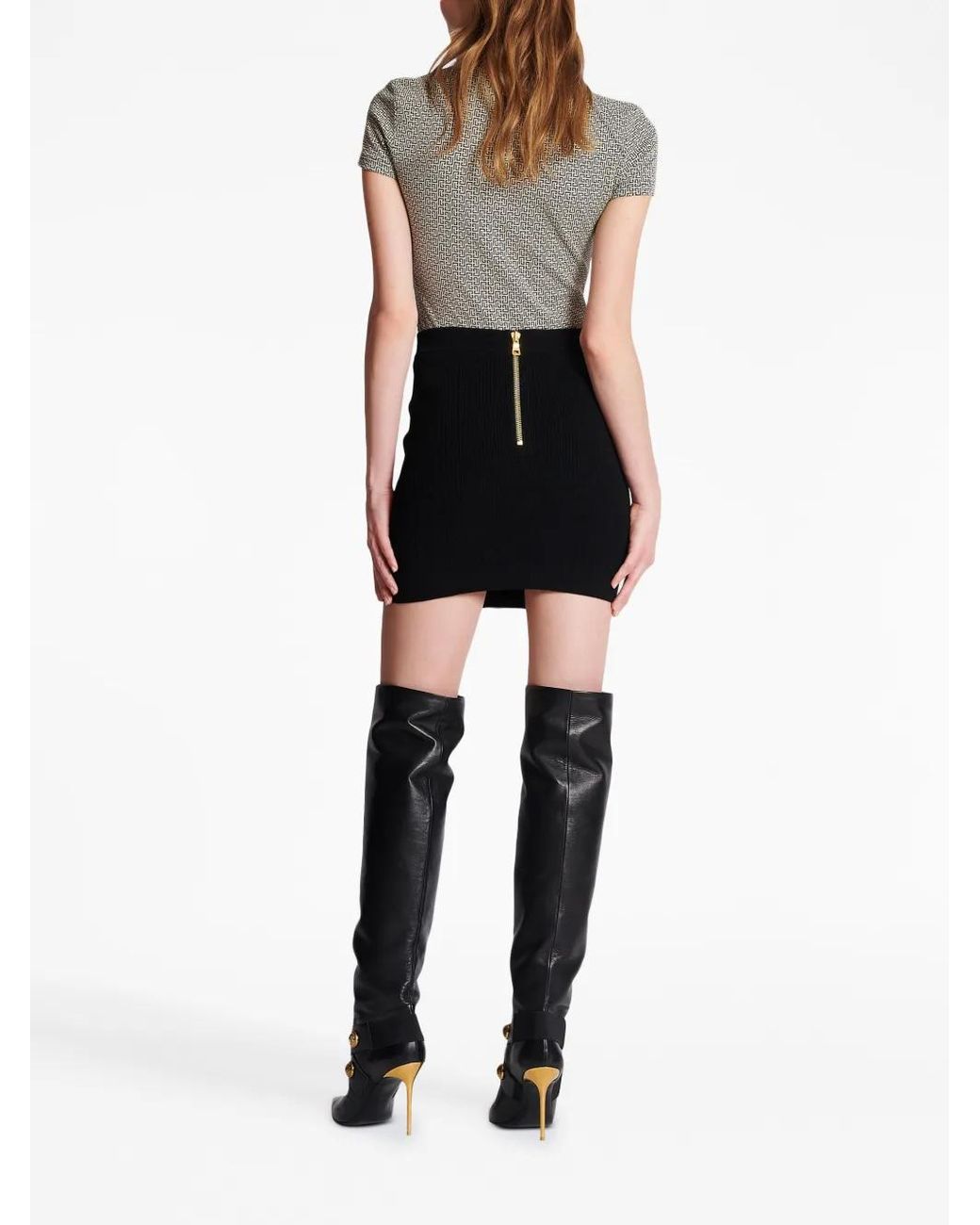 Falda mini negra con botones tejida Balmain de color Black