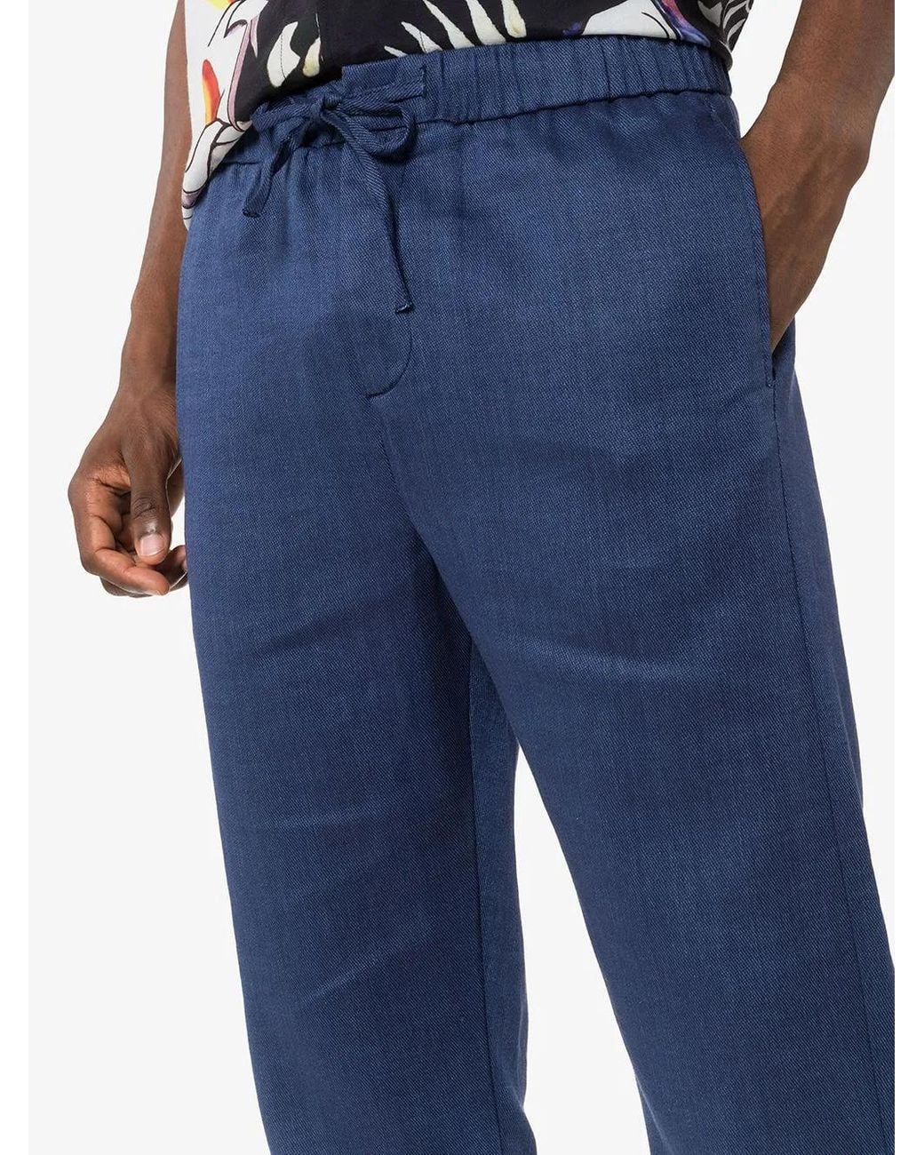 Frescobol Carioca Blue Oscar Linen-Cotton Blend Trousers for men