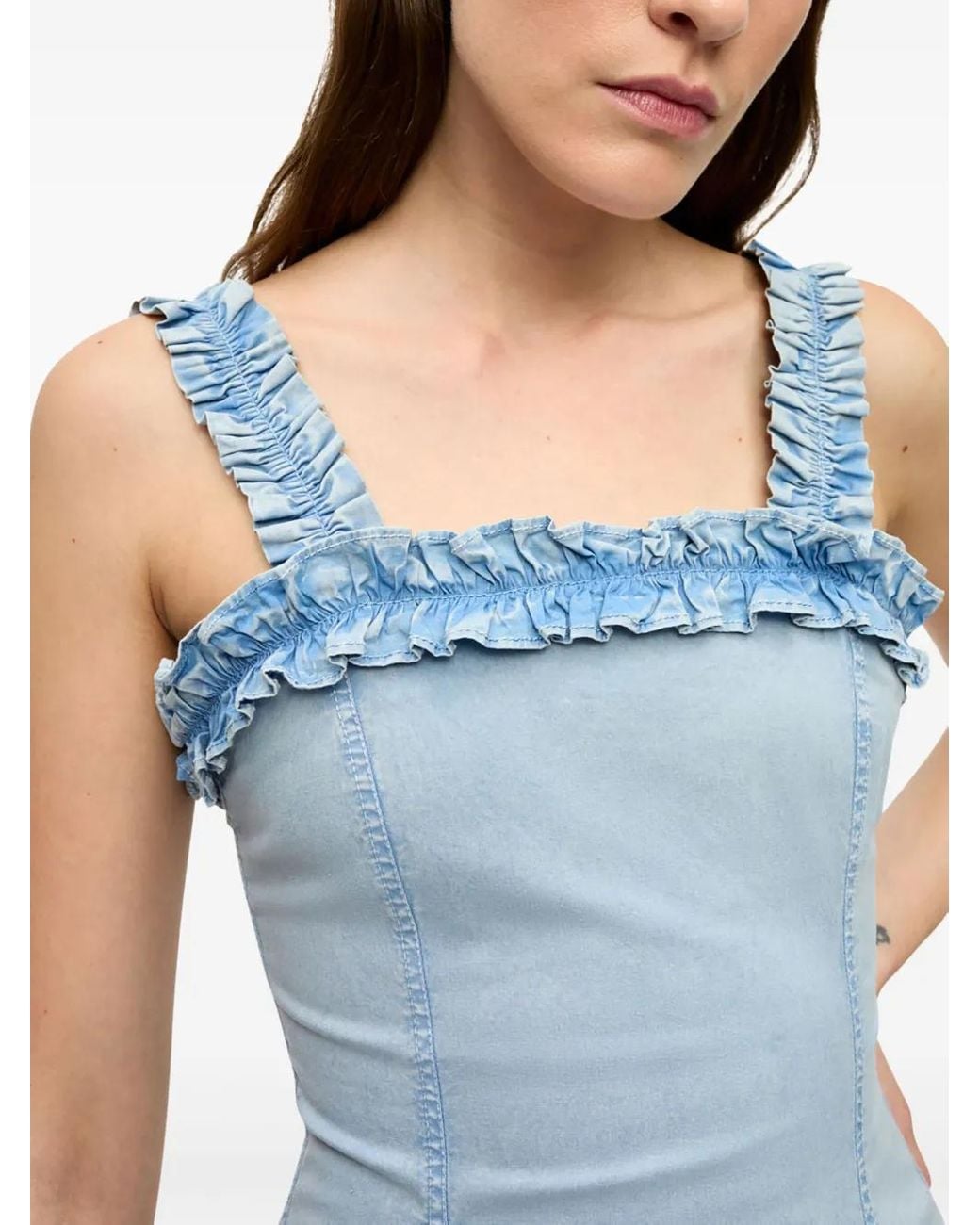 Ganni Blue Ruffle-Detail Midi Dress