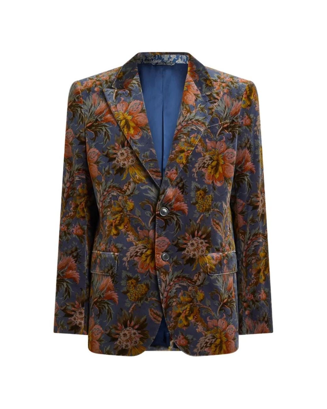 Etro Multicolor Veste À Boutonnage Simple En Velours De Coton Stretch À Motif Floral for men