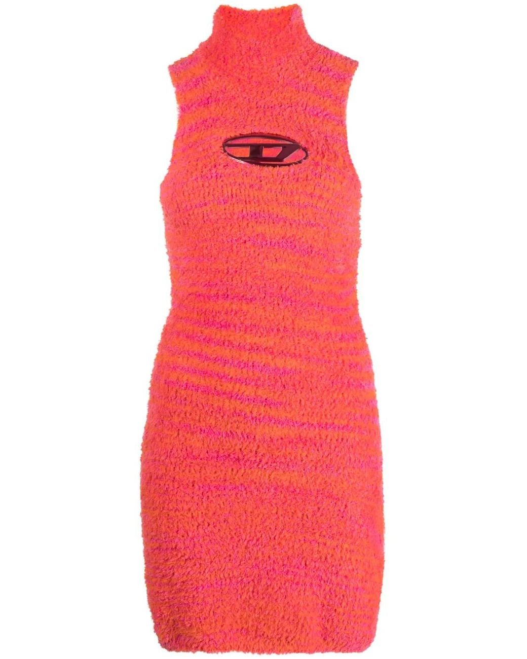 DIESEL Red M-Leros Logo-Plaque Towelling Dress