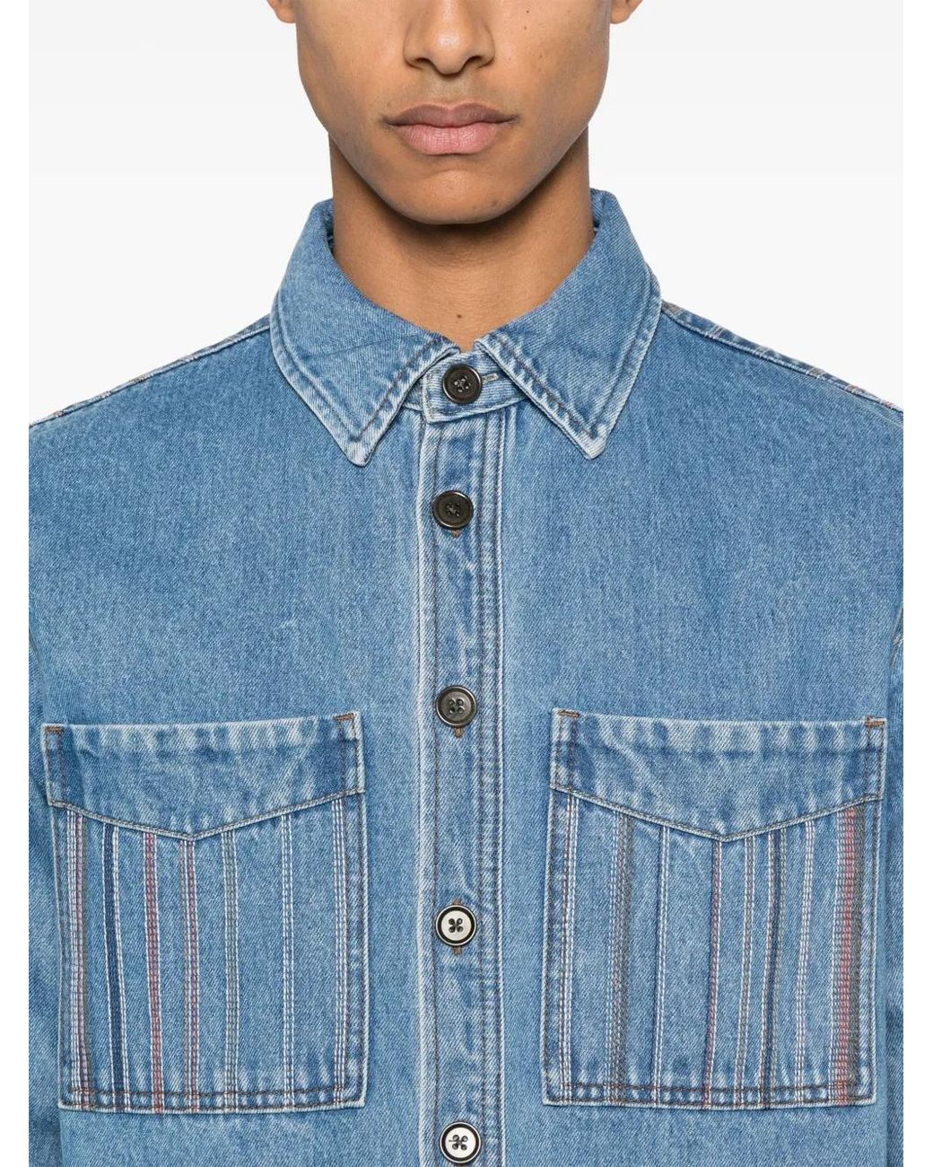 Paul Smith Blue Stripe-Embroidered Shirt Jacket for men