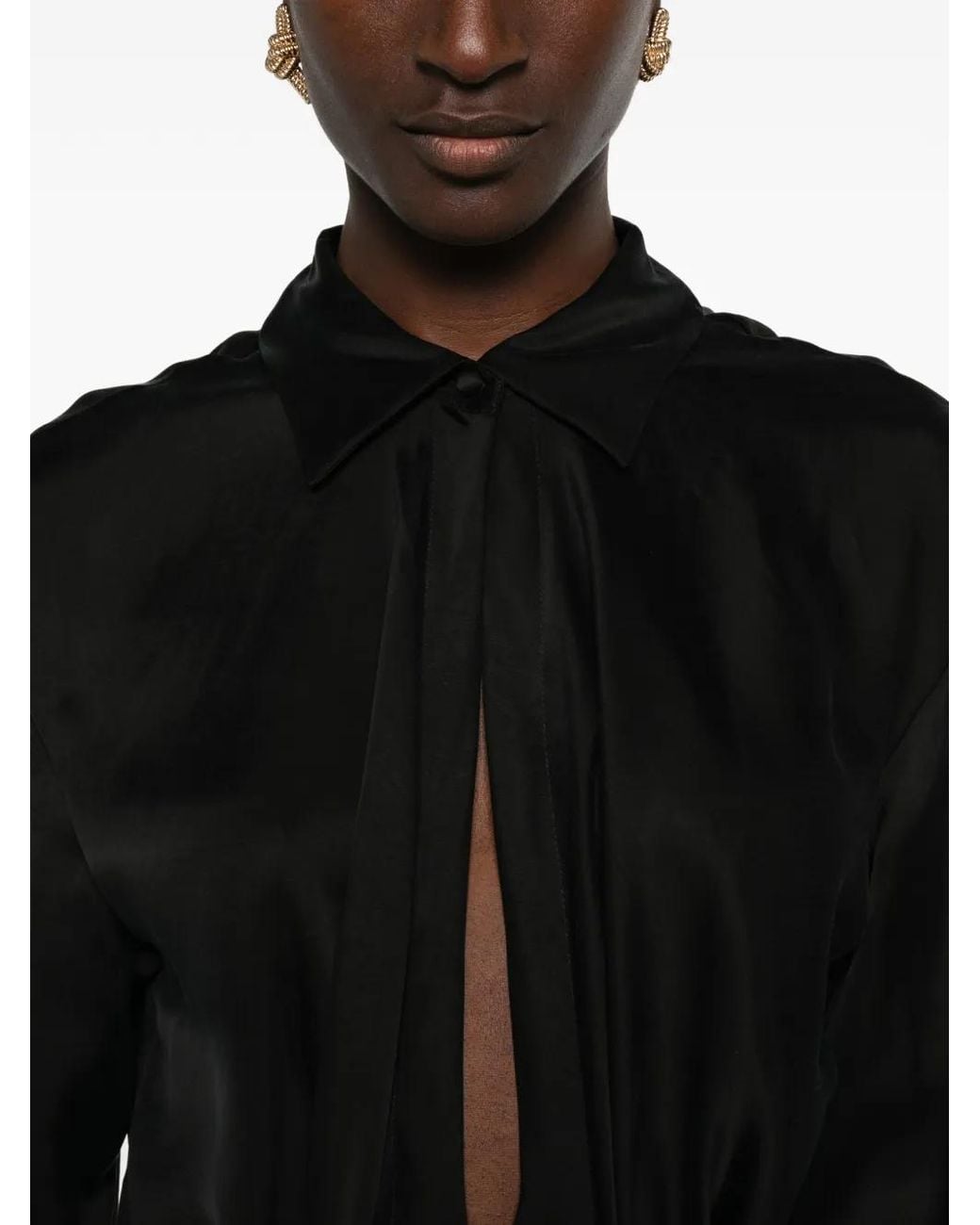 ANDAMANE Black Draped Long-Sleeve Blouse
