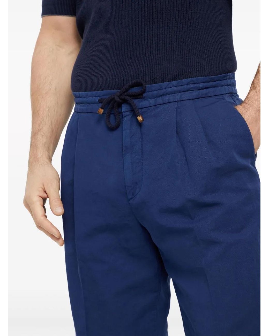 Brunello Cucinelli Blue Linen And Cotton Blend Leisure Trousers for men