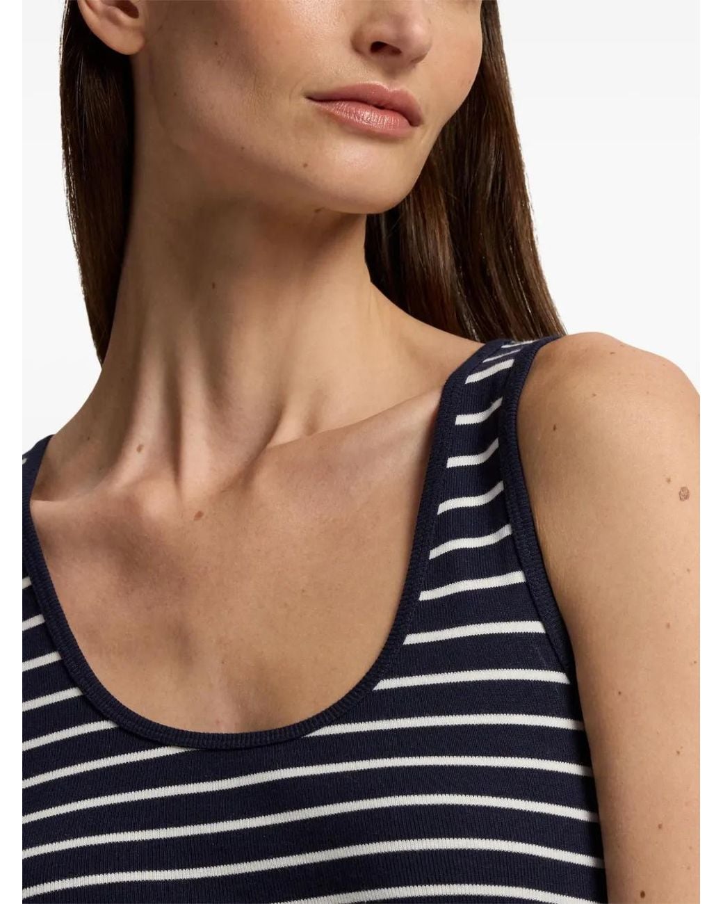 Ralph Lauren Blue Ellis Rib-Knit Striped Tank Top