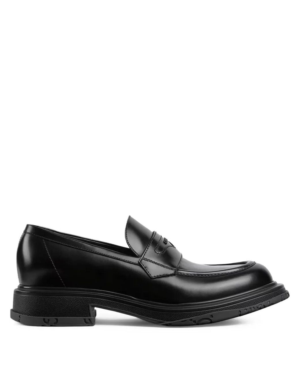 Gucci Black Logo-Embossed Leather Loafers for men