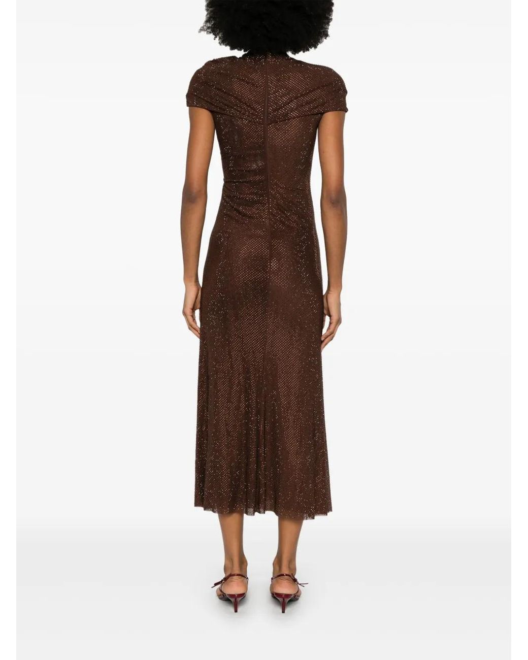 Self-Portrait Rhinestone Cut-Out Midi Dress in Brown | Lyst