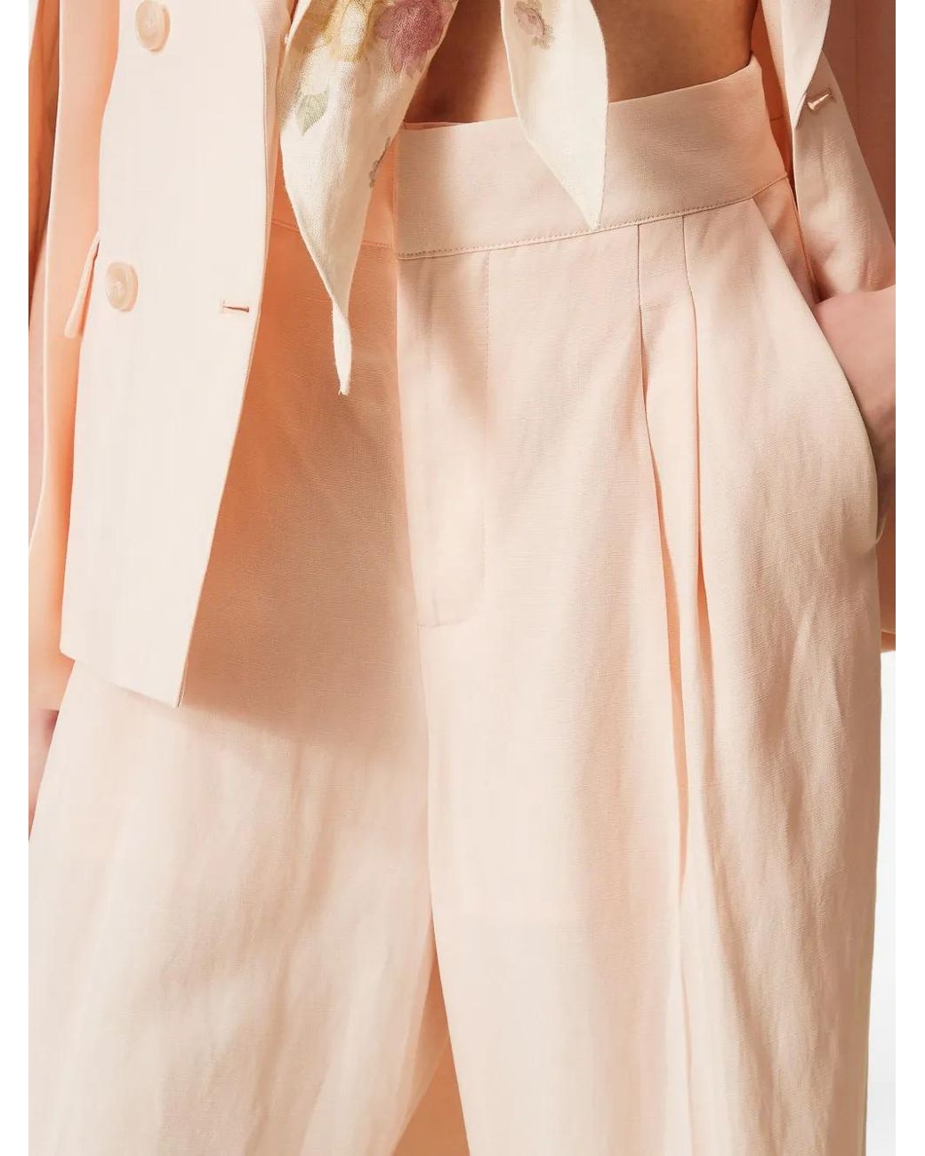Twinset White Linen Blend Wide-Leg Trousers