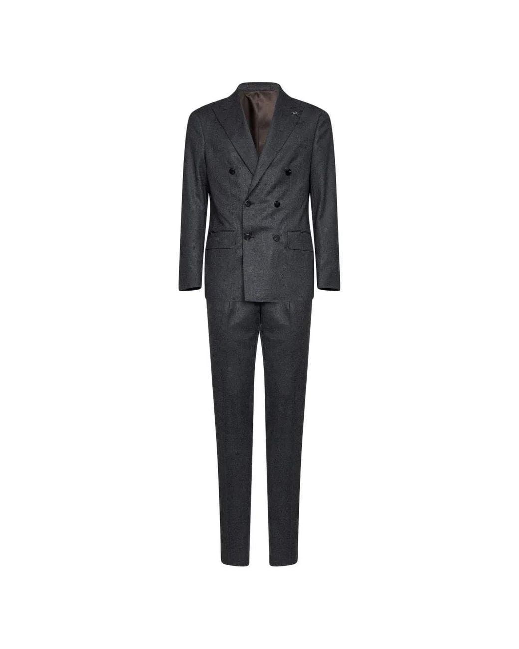 D4.0 Black Double-Breasted Peak-Lapel Suit for men