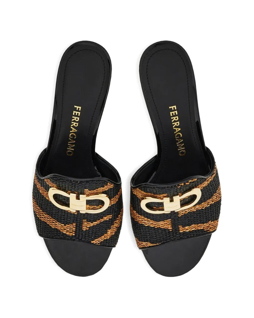 Ferragamo White Gancini Ornament Mid-Heel Slides