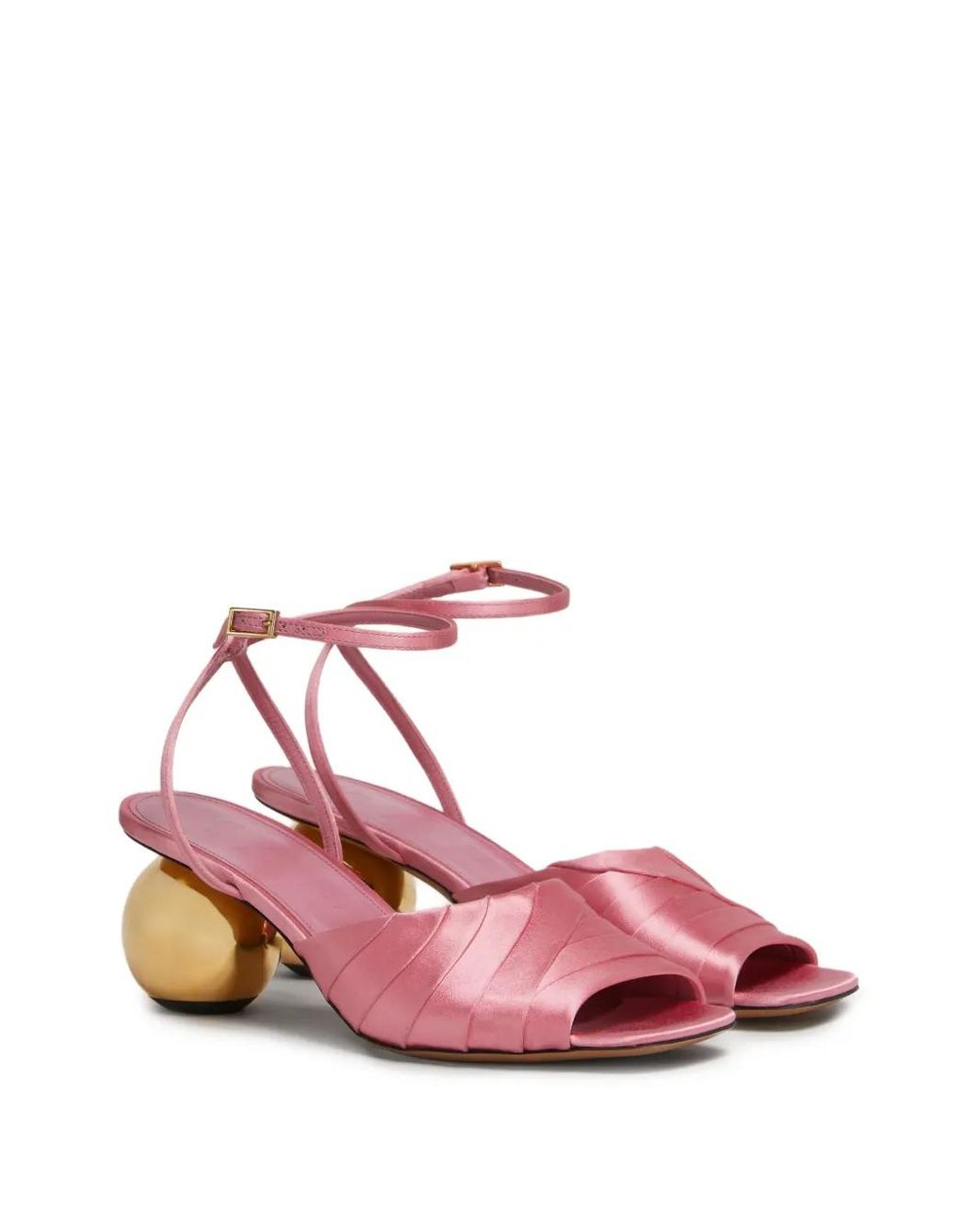 Marni Pink Folded Satin Sandals With Spherical Heel