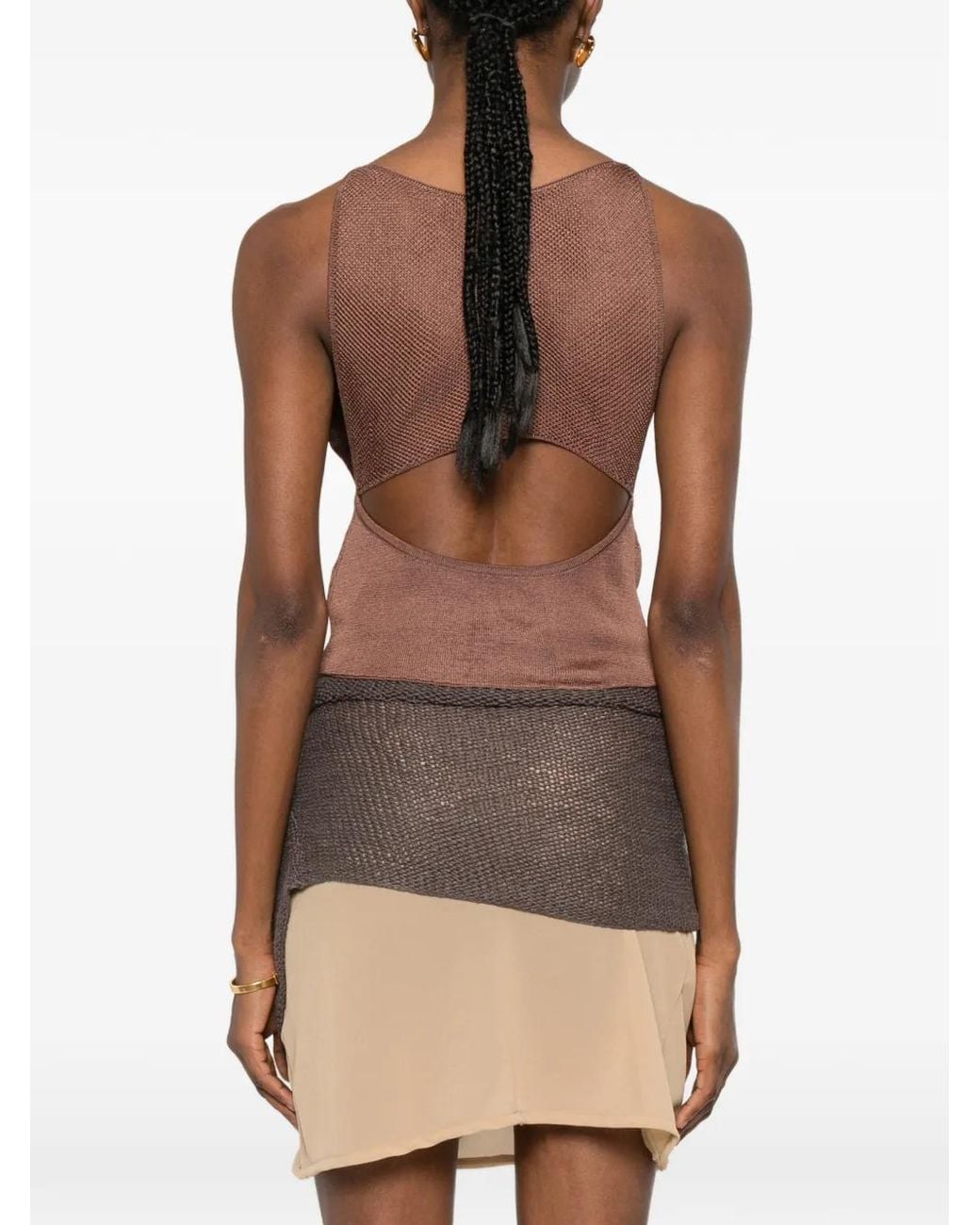 Isa Boulder Brown Strapless Layered Top