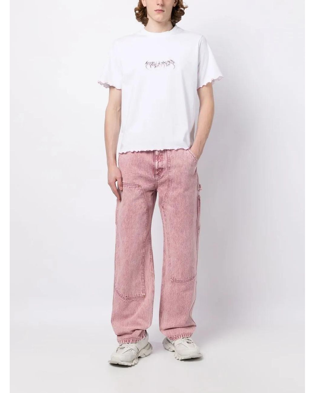 Palmier Pink Logo-Print Fluted-Hem T-Shirt for men