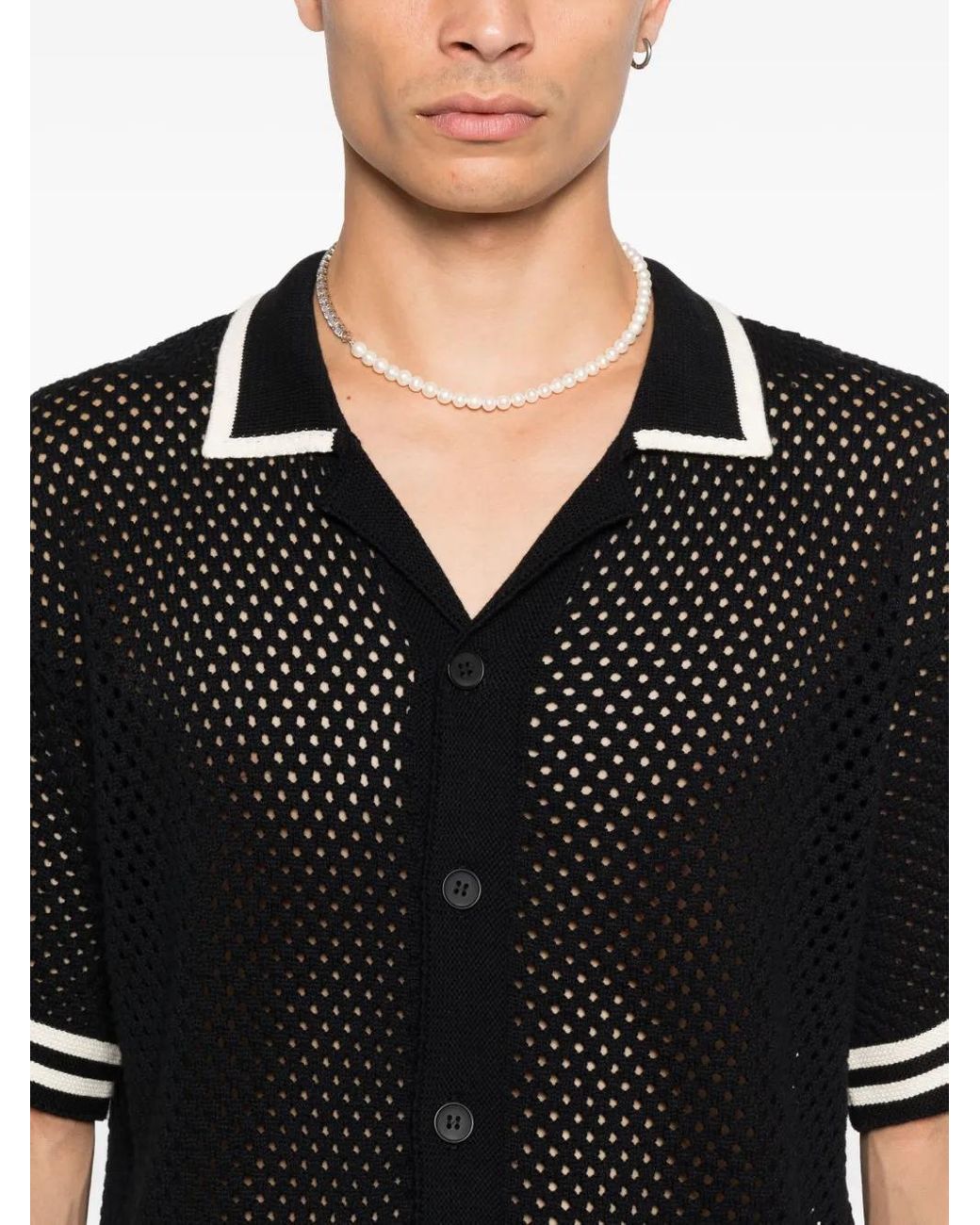 BLUE SKY INN Black Button-Front Knitted Shirt for men