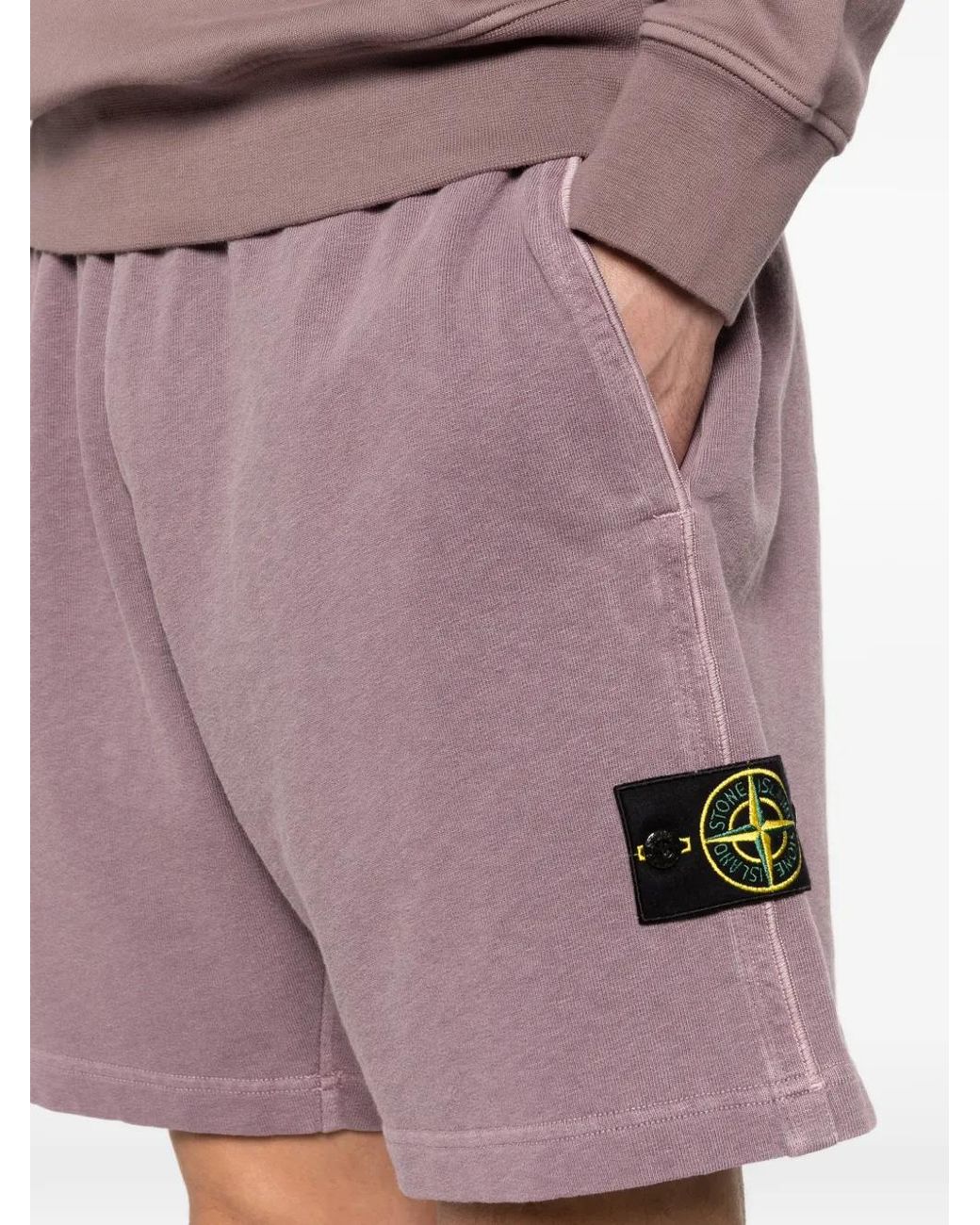 Stone Island Purple 6200014 Malfilé Fleece 'Old' Effect Shorts for men