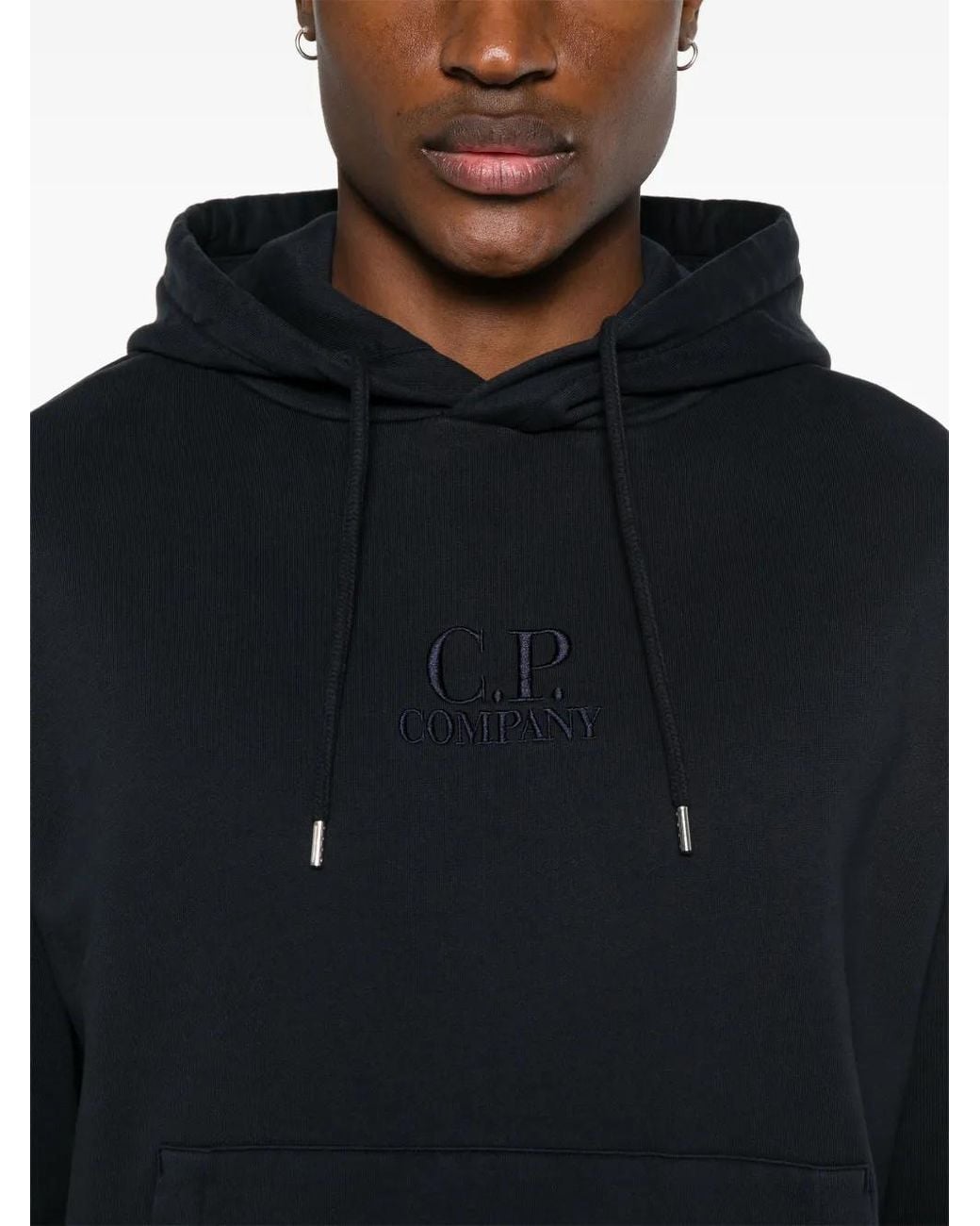 C P Company Blue Logo-Embroidered Cotton Hoodie for men