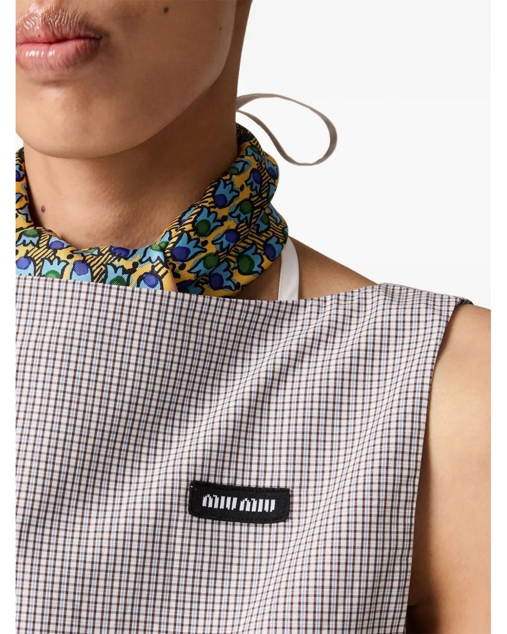 Miu Miu Gray Checked Poplin Crop Top