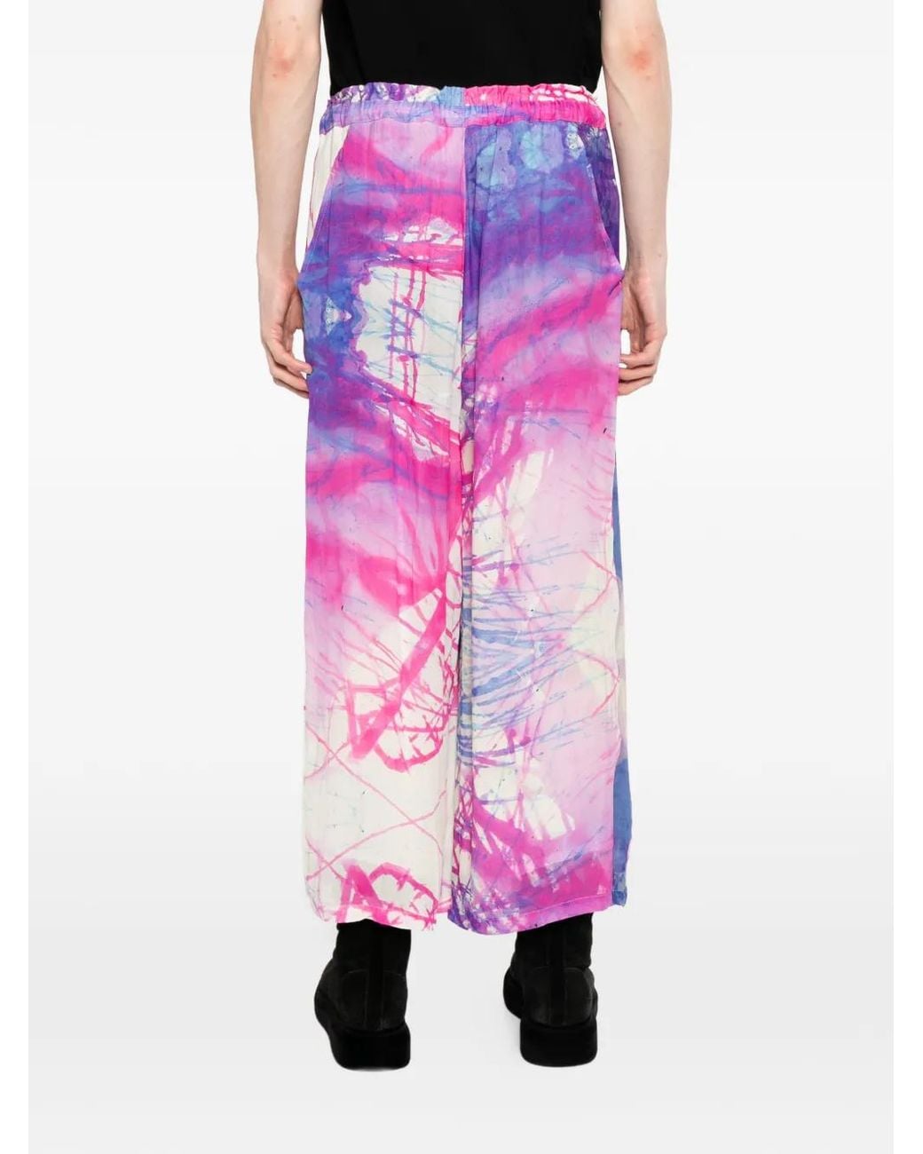 Nude:mm Pink Abstract-Print Wide-Leg Trousers for men
