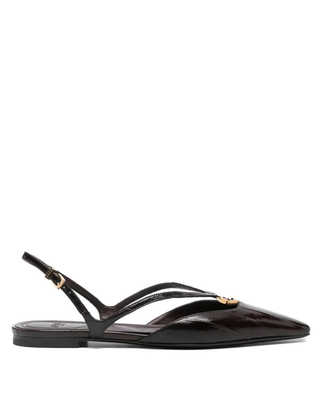 Fendi Black Ffolk Leather Slingback Ballets