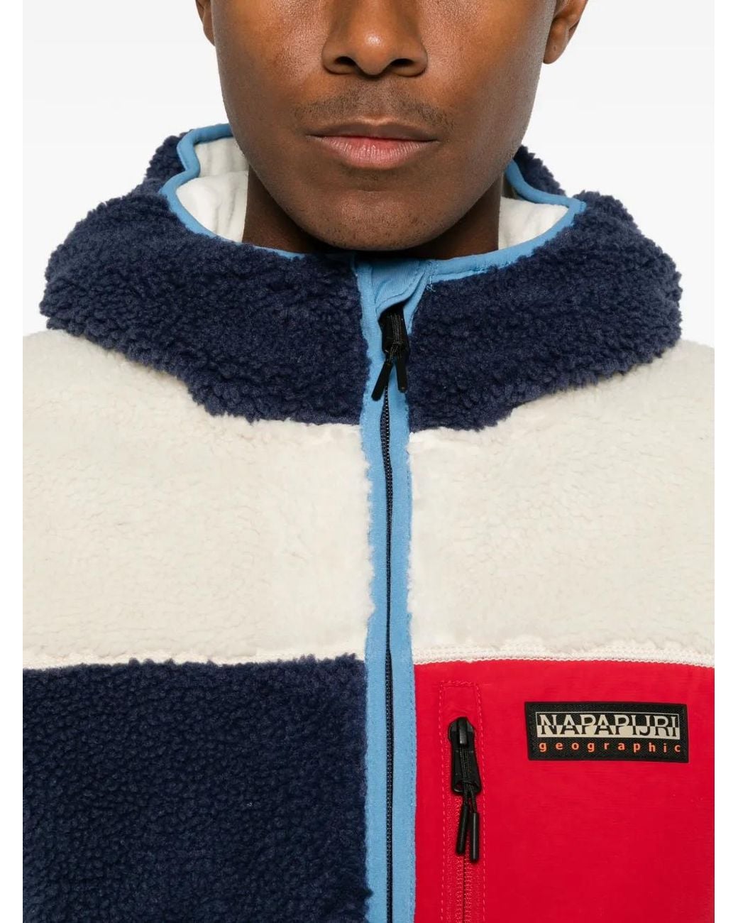 Napapijri Blue Colour-Block Fleece Jacket for men