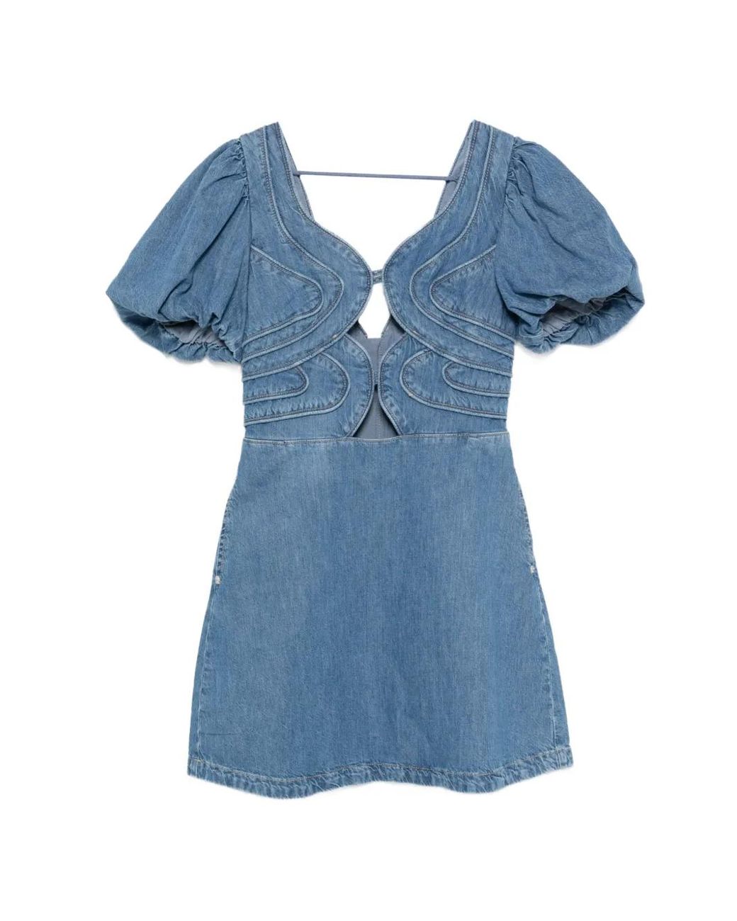 Farm Rio Blue Robe Courte À Détails De Coutures