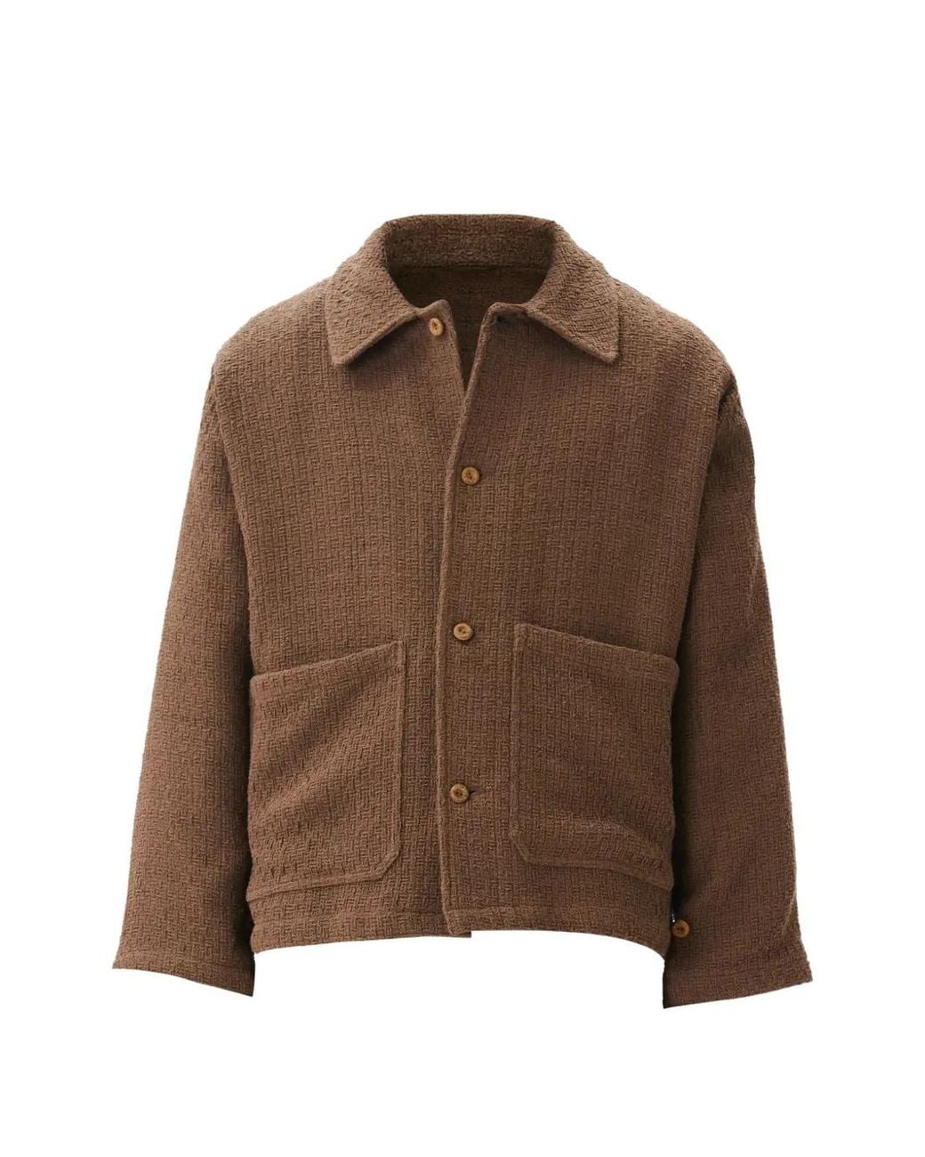 Estudio Niksen Brown Textured-Finish Shirt Jacket for men