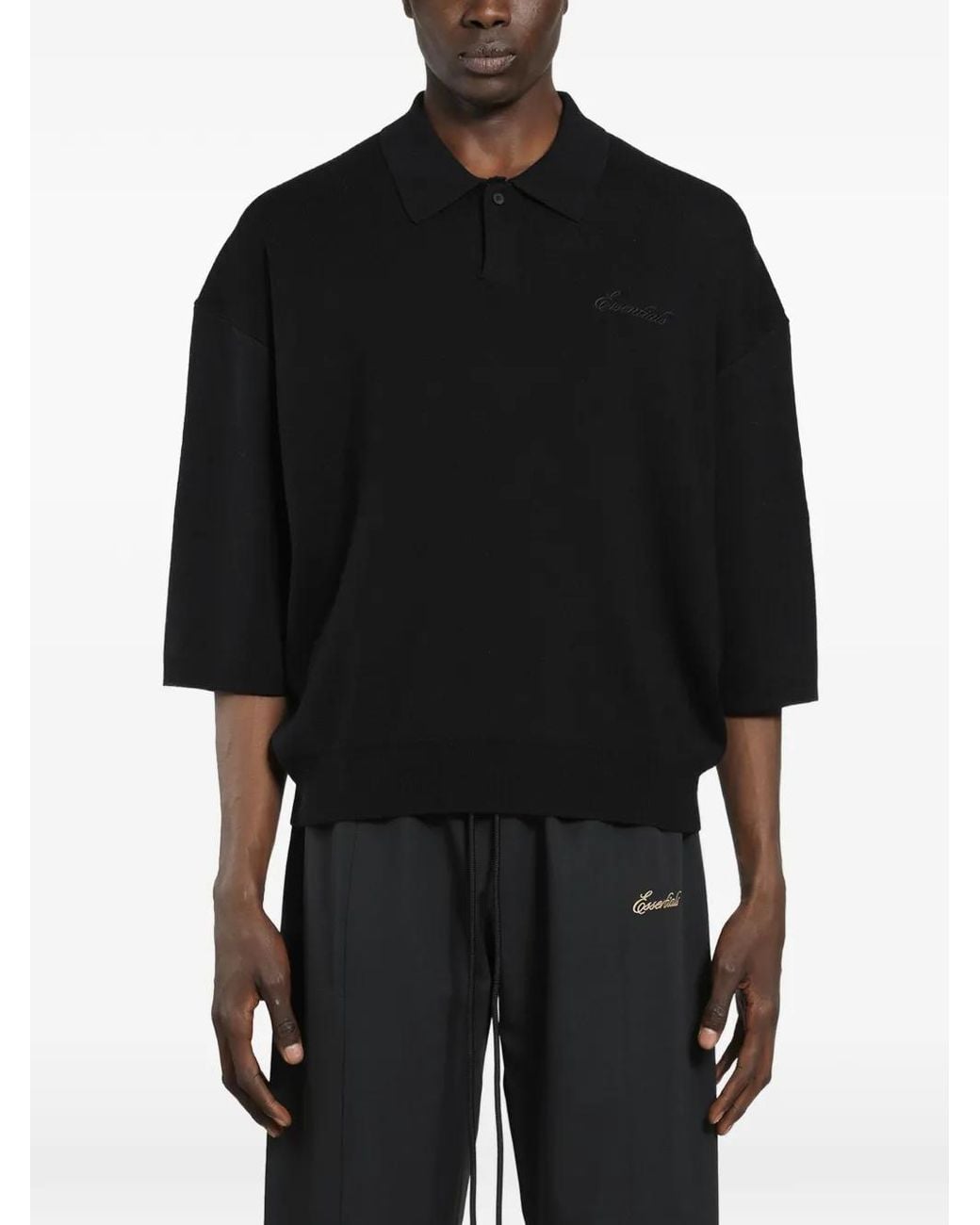 Fear Of God Black Signature Logo-Embroidered Polo Shirt for men