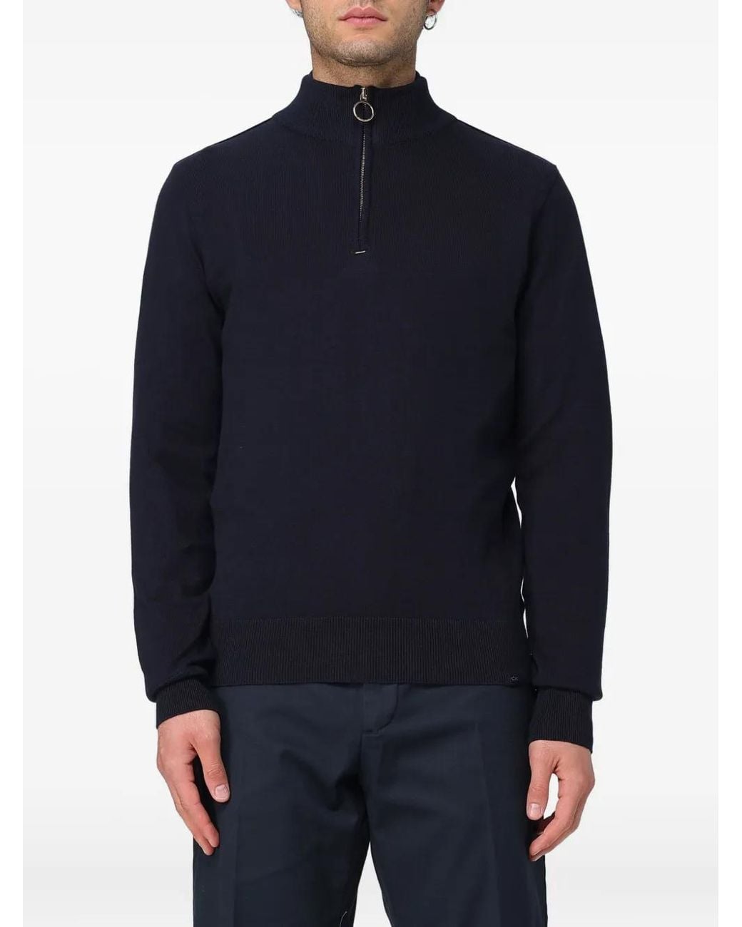 Paul & Shark Blue Zip-Detail Cotton Sweater for men
