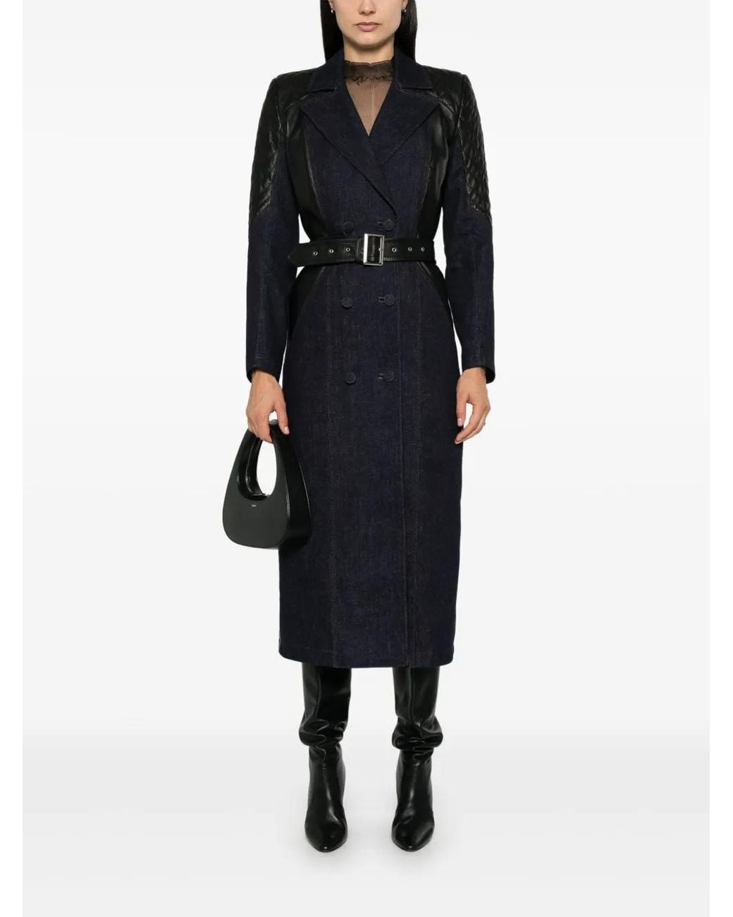 MITILIANE COUTURE Black Leather-Inserts Trench Cot