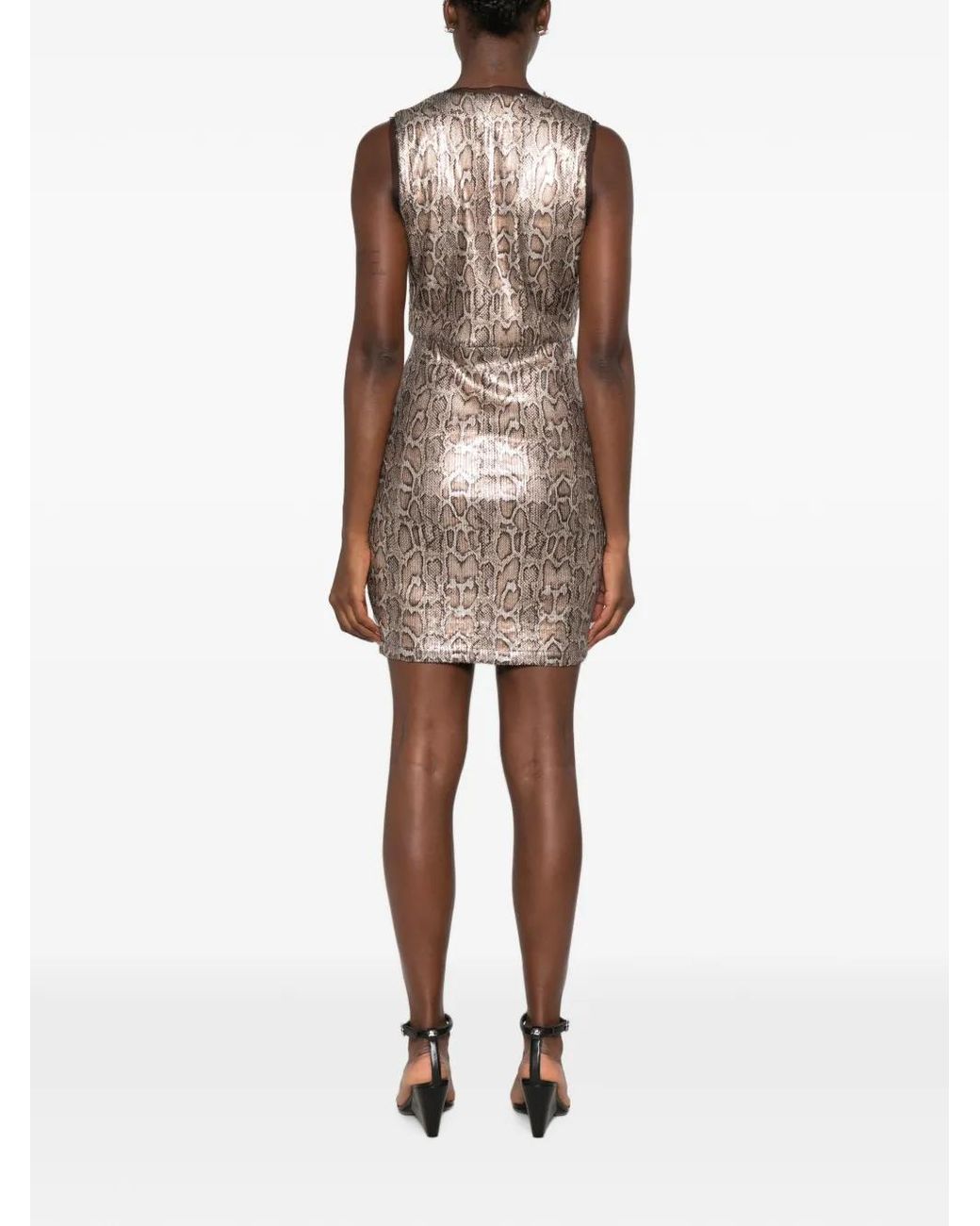 Hanita Natural Snake-Print Sequin-Embellished Dress