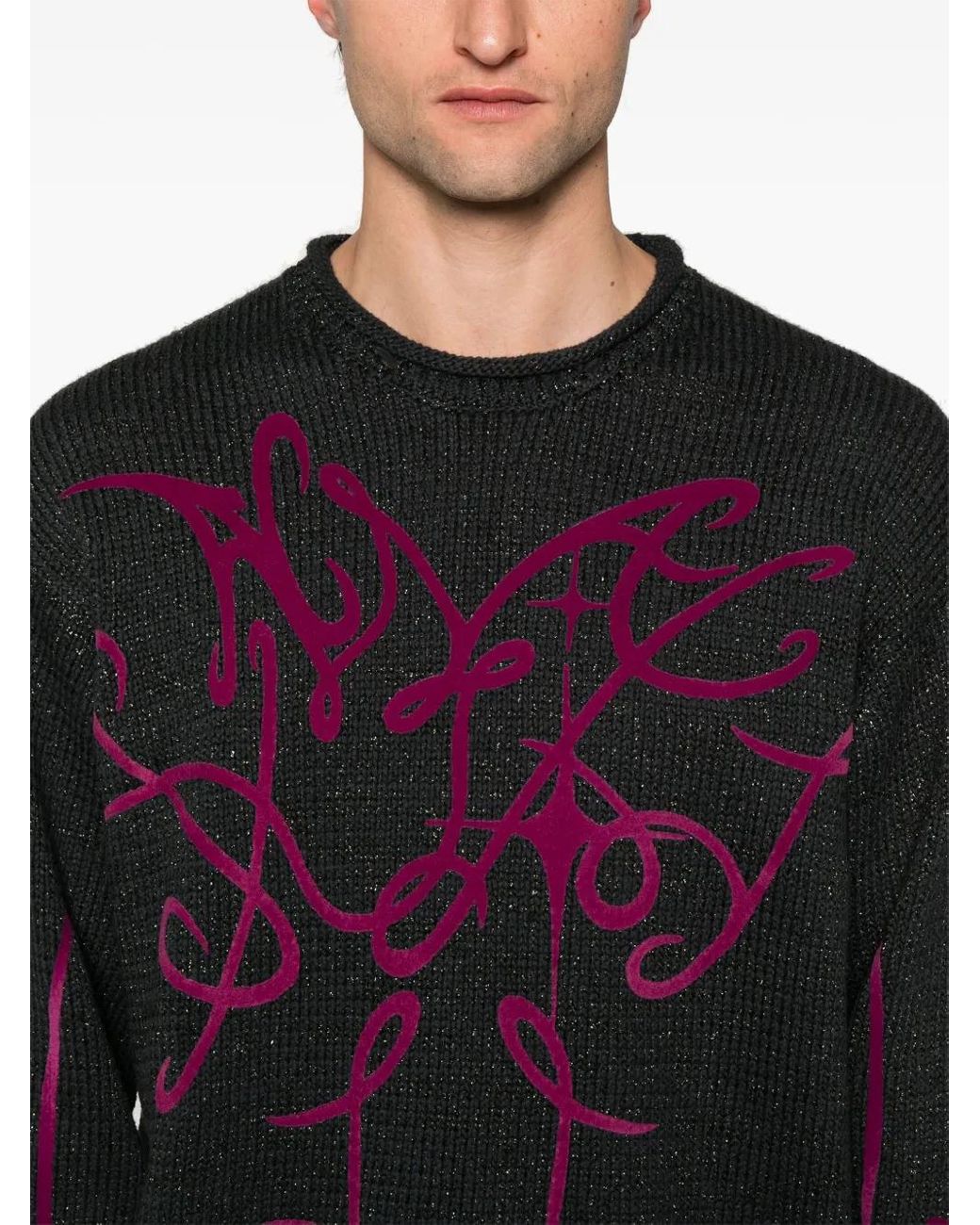 Acne Blue Flocked-Logo Distressed Jumper for men
