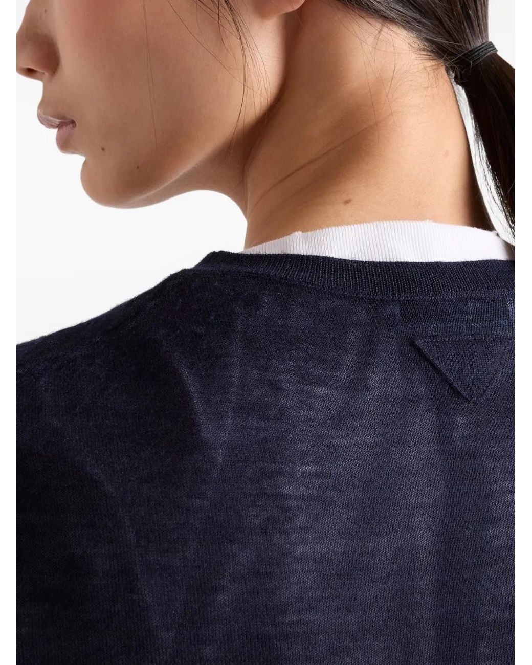Prada Blue Cashmere And Silk Crew-Neck Sweater
