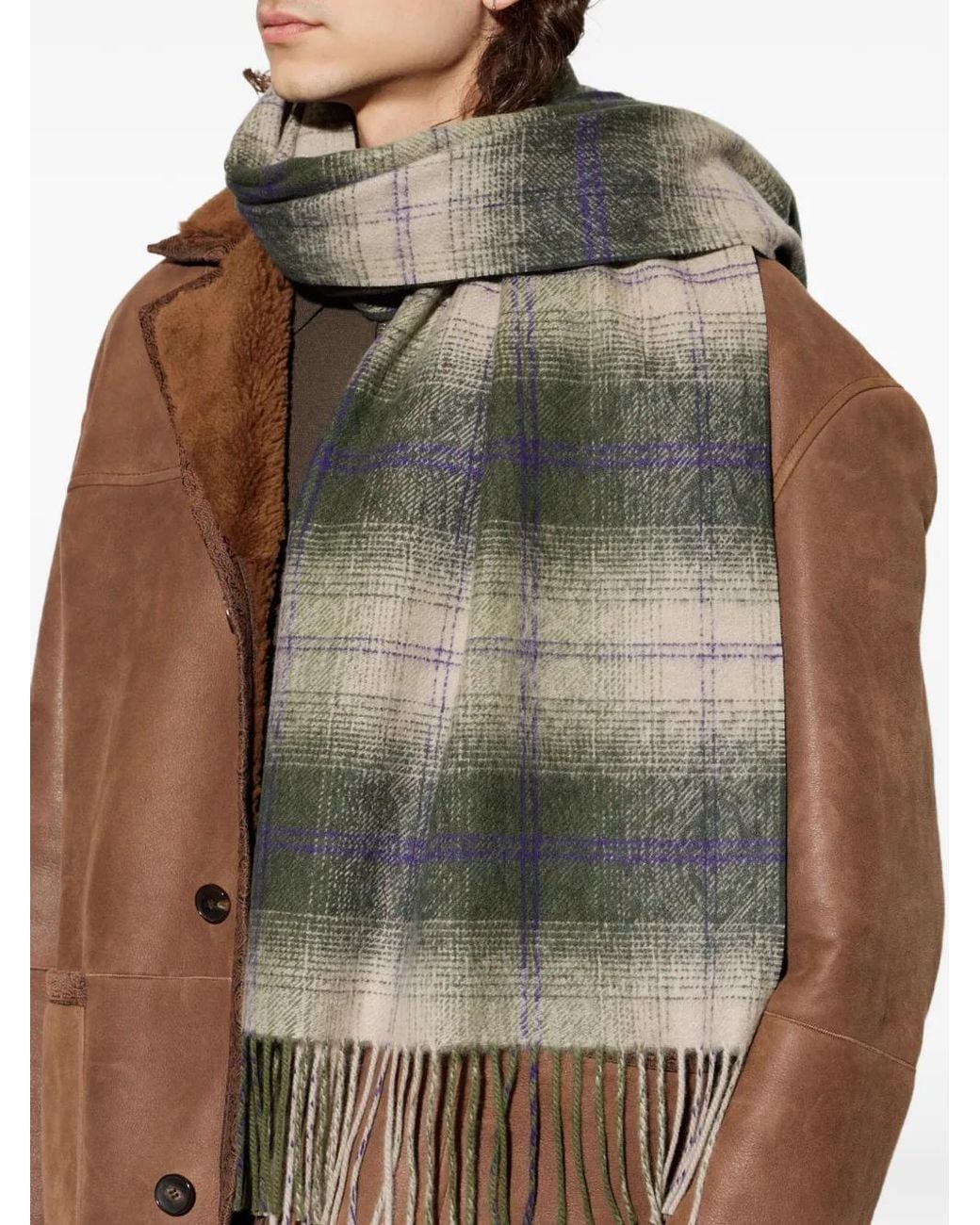 Etro Green Écharpe Frangée À Carreaux for men