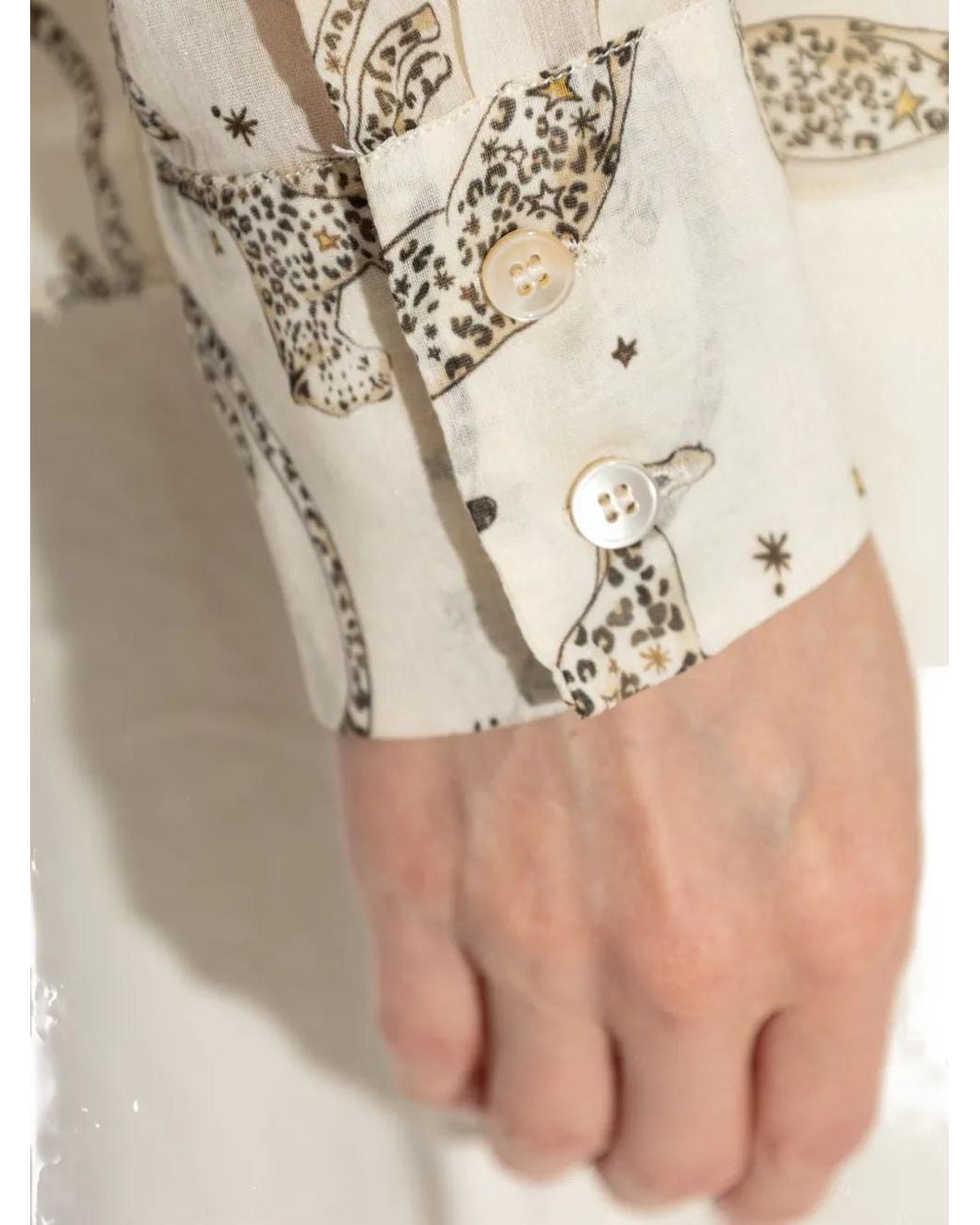 Forte_forte Natural Animal-Motif Tie-Neck Blouse