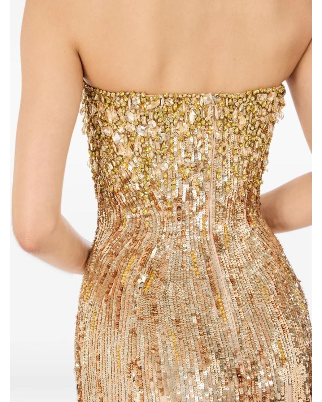 Jenny Packham White Abito Sequin-Embellished Crystal-Embroidered Dress