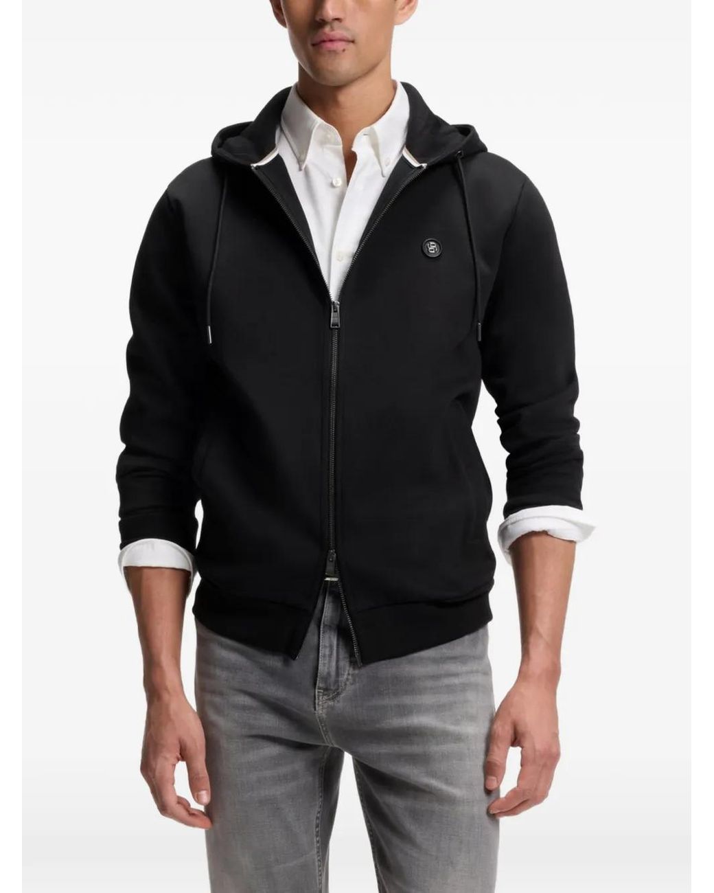 Boss Black Cotton-Blend Zip-Up Hoodie With Double B Monogram for men