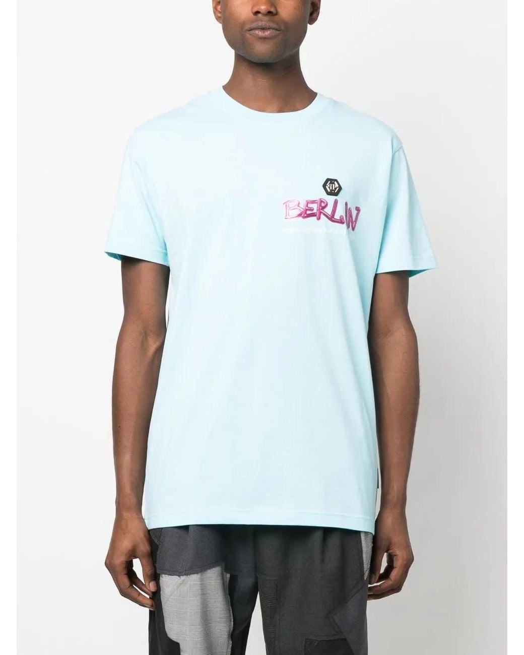 Philipp Plein Blue Round Neck Ss Pp Glass T-Shirt for men