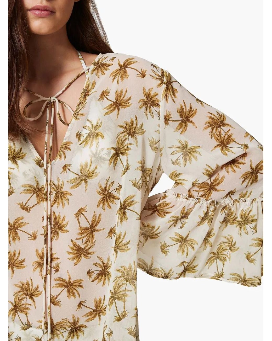 Twinset Metallic Palm Tree-Print Georgette Dress