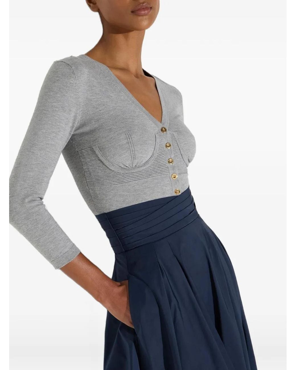 Elisabetta Franchi Gray Knit Bustier-Style Cardigan