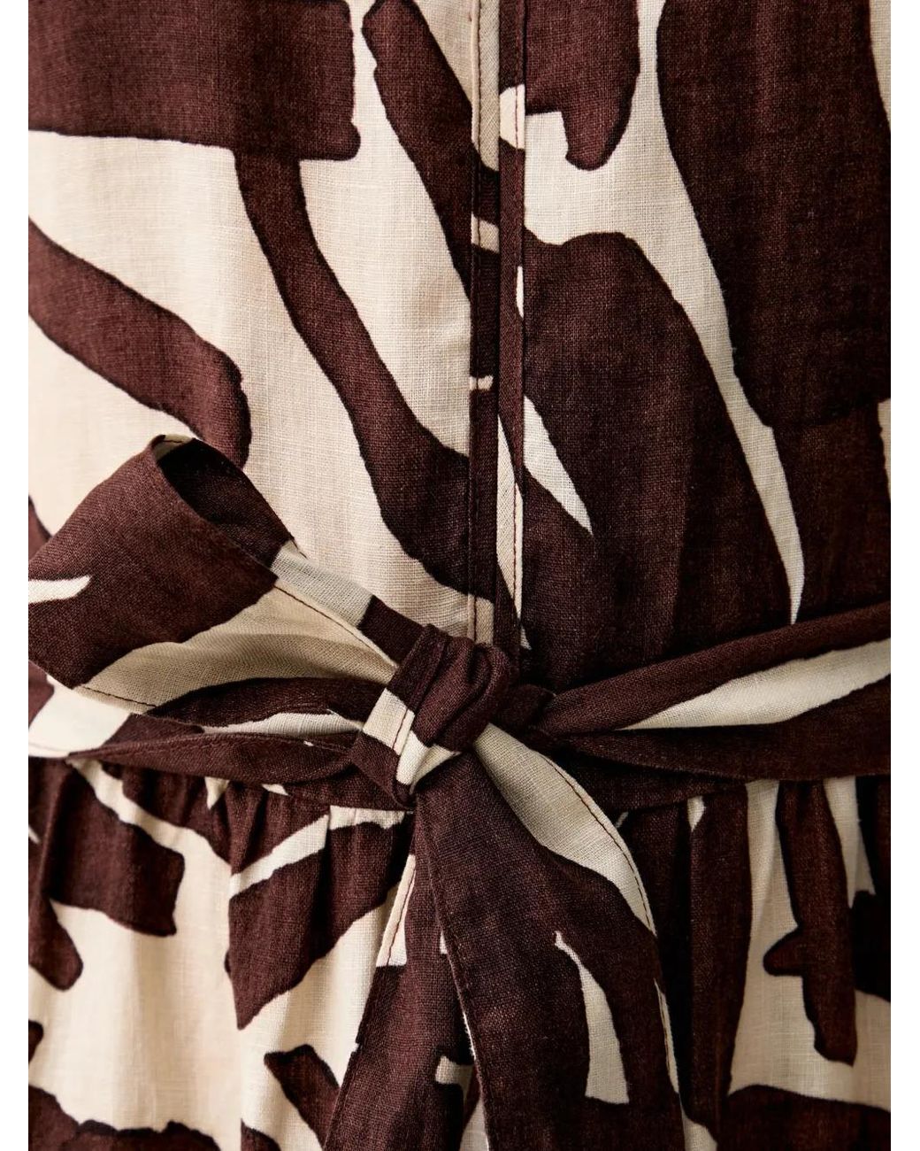 Benetton White Leaf-Print Belted Dress