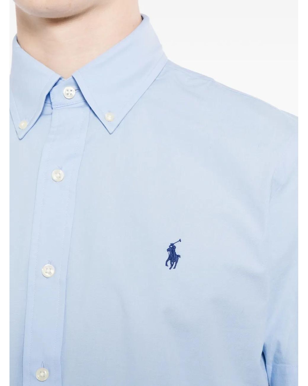 Polo Ralph Lauren Blue Embroidered-Logo Short-Sleeve Shirt for men