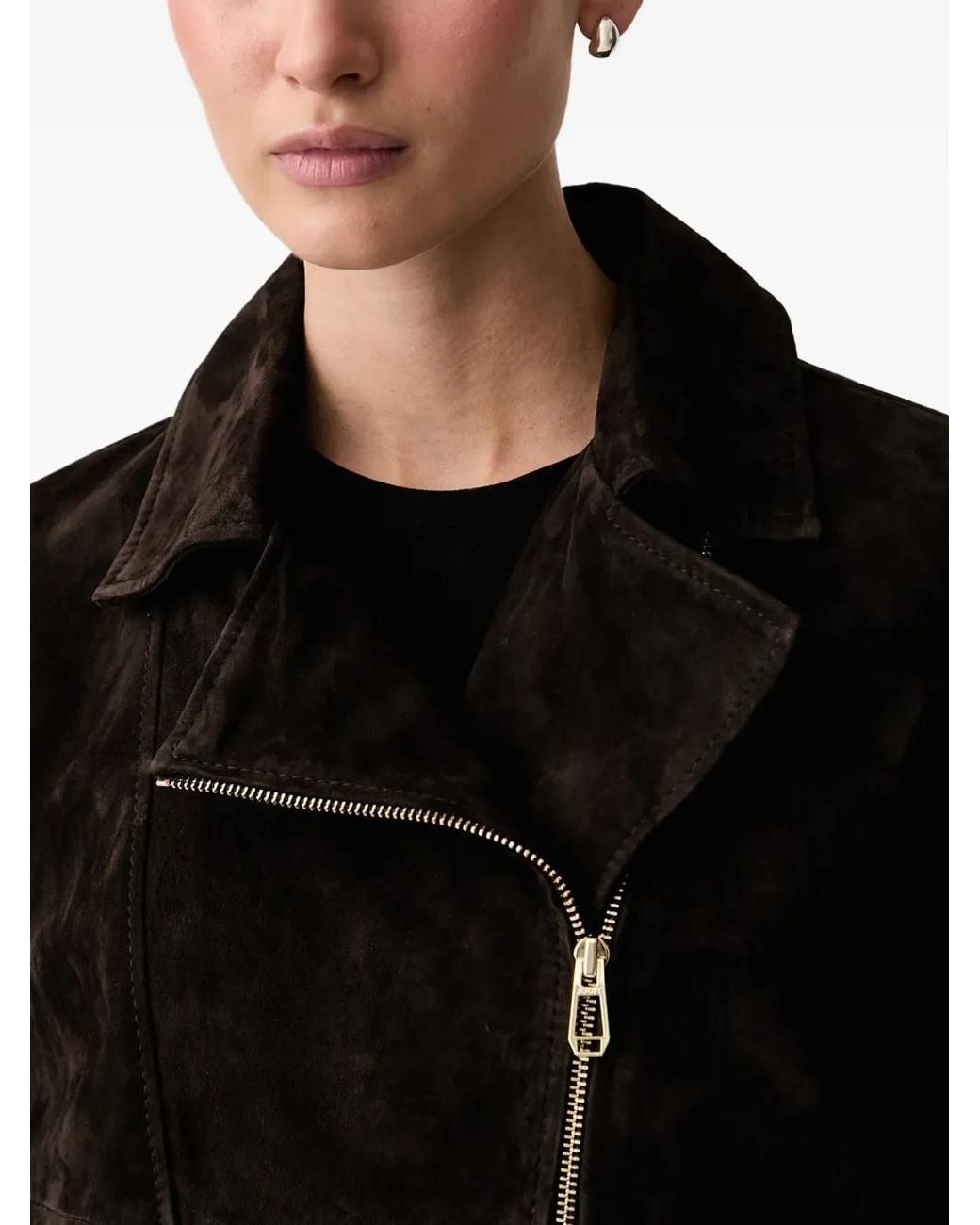 Joop! Black Asymmetric-Zip Calf Suede Jacket