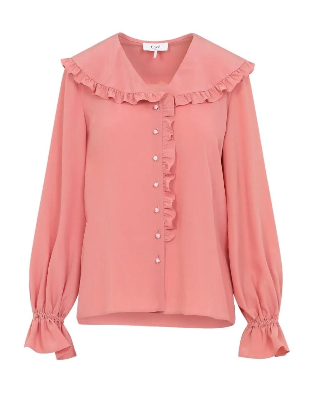Chloé Pink Ruffle-Trimmed Silk Shirt
