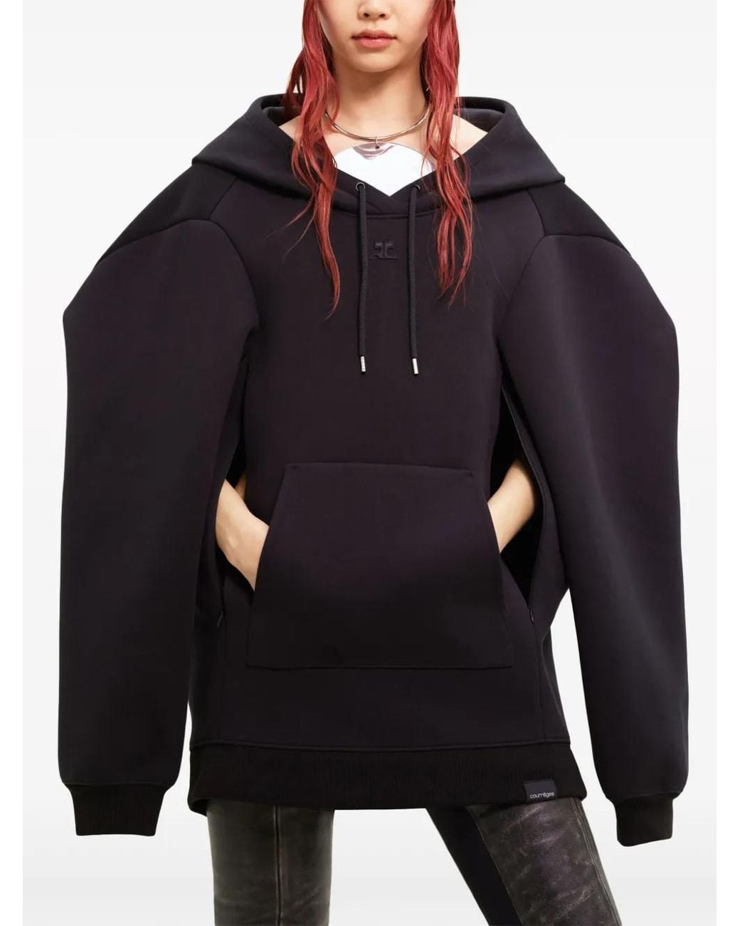 Courreges Black Logo-Embroidered Hooded Dress
