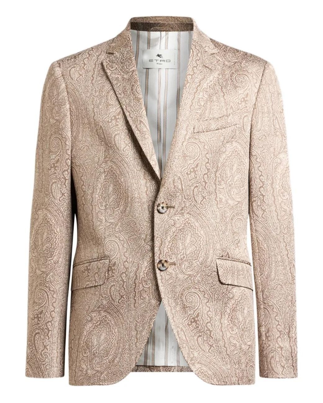 Etro Natural Single-Breasted Cotton-Blend Paisley Jacquard Jacket With Arnica Motif for men