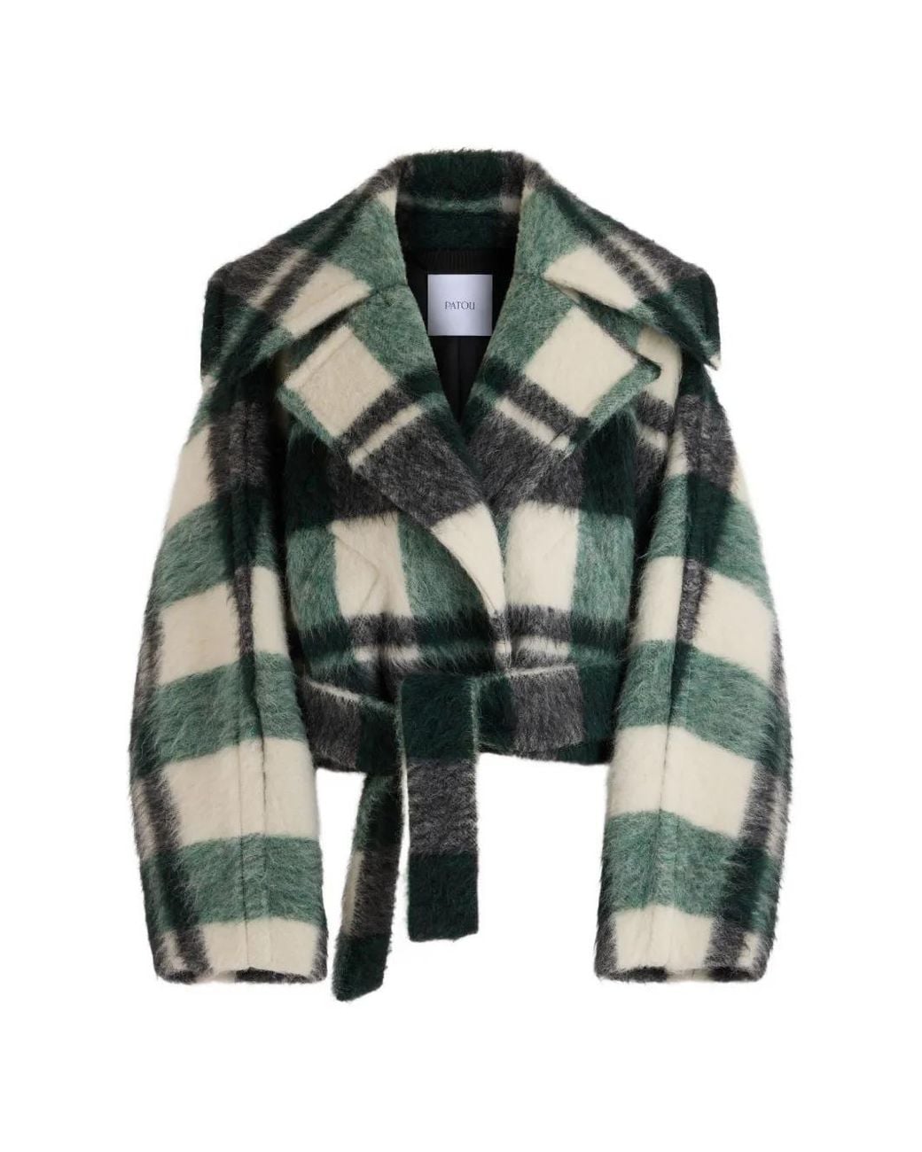 Patou Green Check-Pattern Belted Jacket