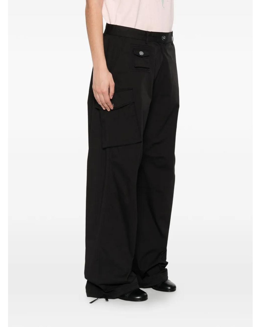Ganni Black Drawstring-Cuff Cargo Pants